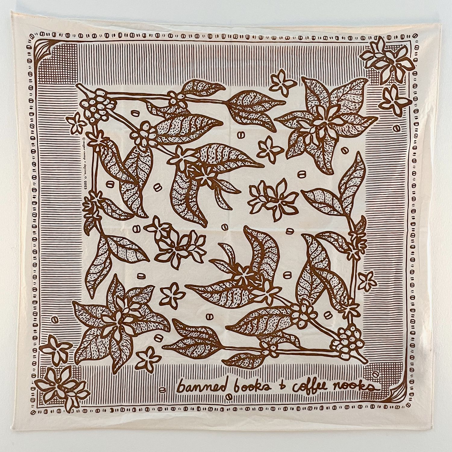 Sugar Camp Bandana - Banned Books and Coffee Nooks, Color: Cream