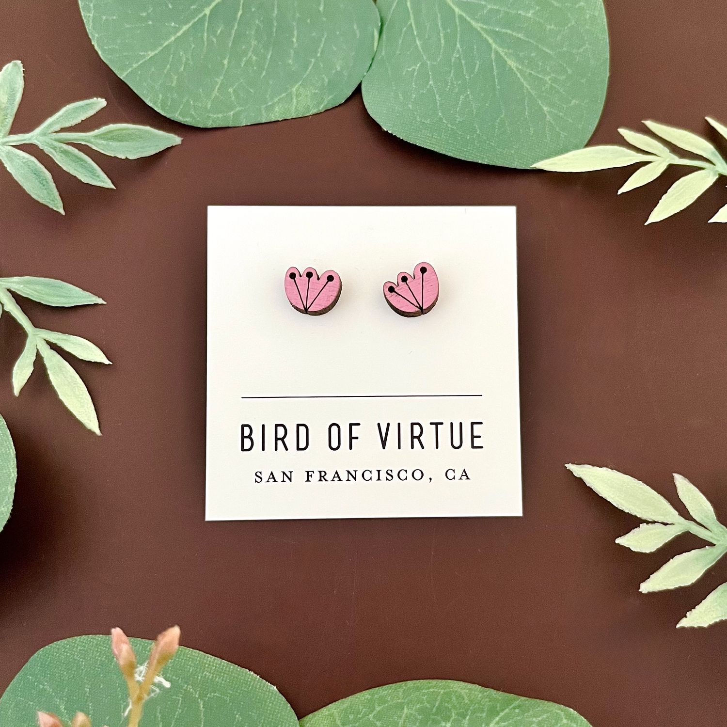 Blomma Wood Stud Earrings, Color: Orchid