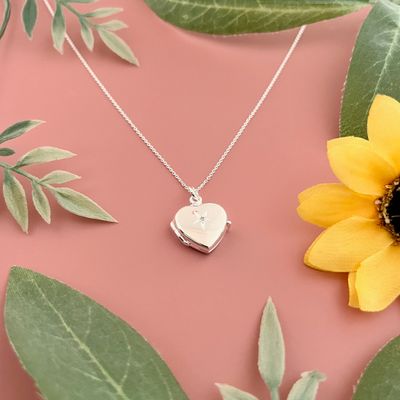 Silver Starburst Heart Locket Necklace