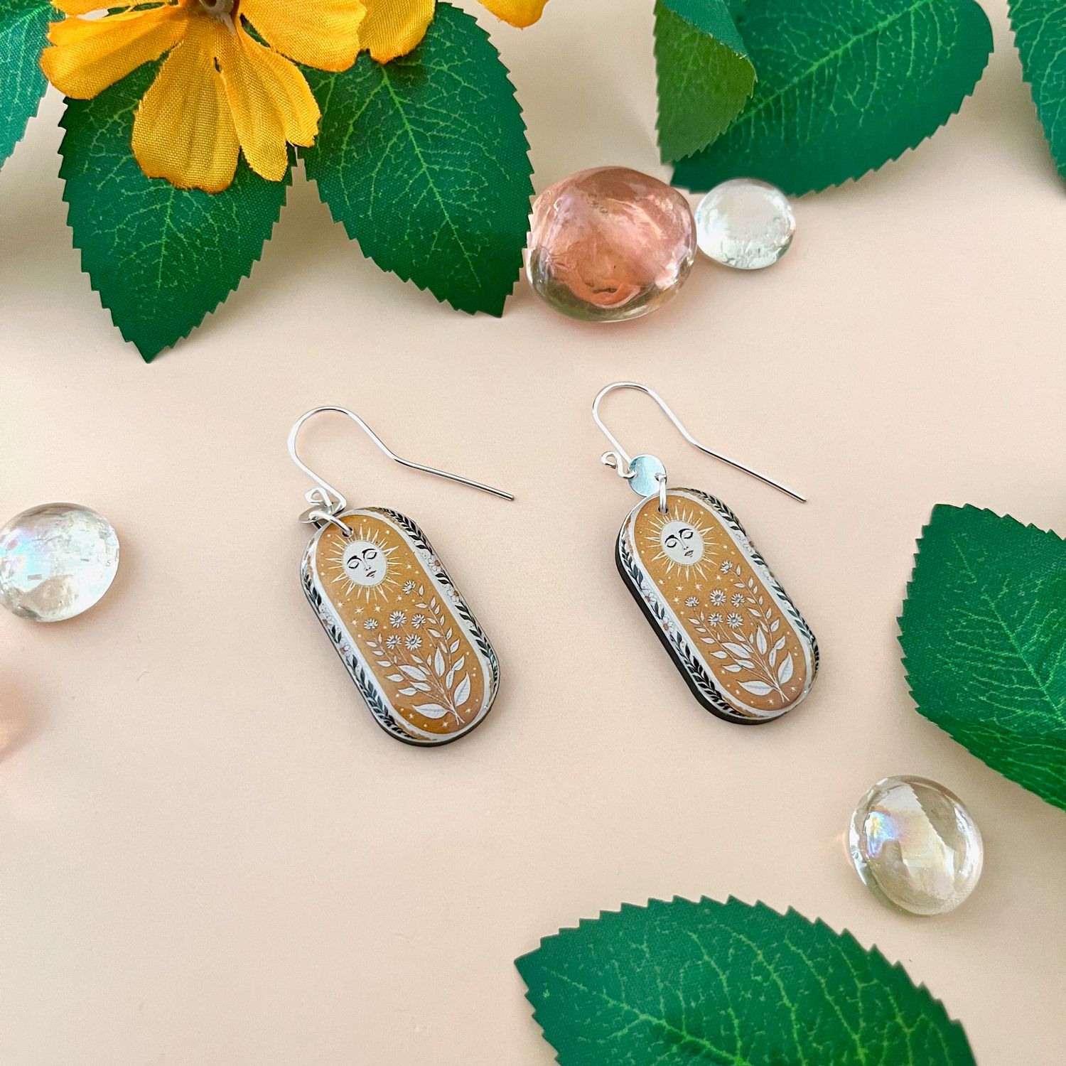 FW26 Oblong Paper + Wood Earring, Style: Vintage Yellow Sun