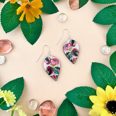 Leaf Paper + Wood Earring Pink Princess Philodendron Large