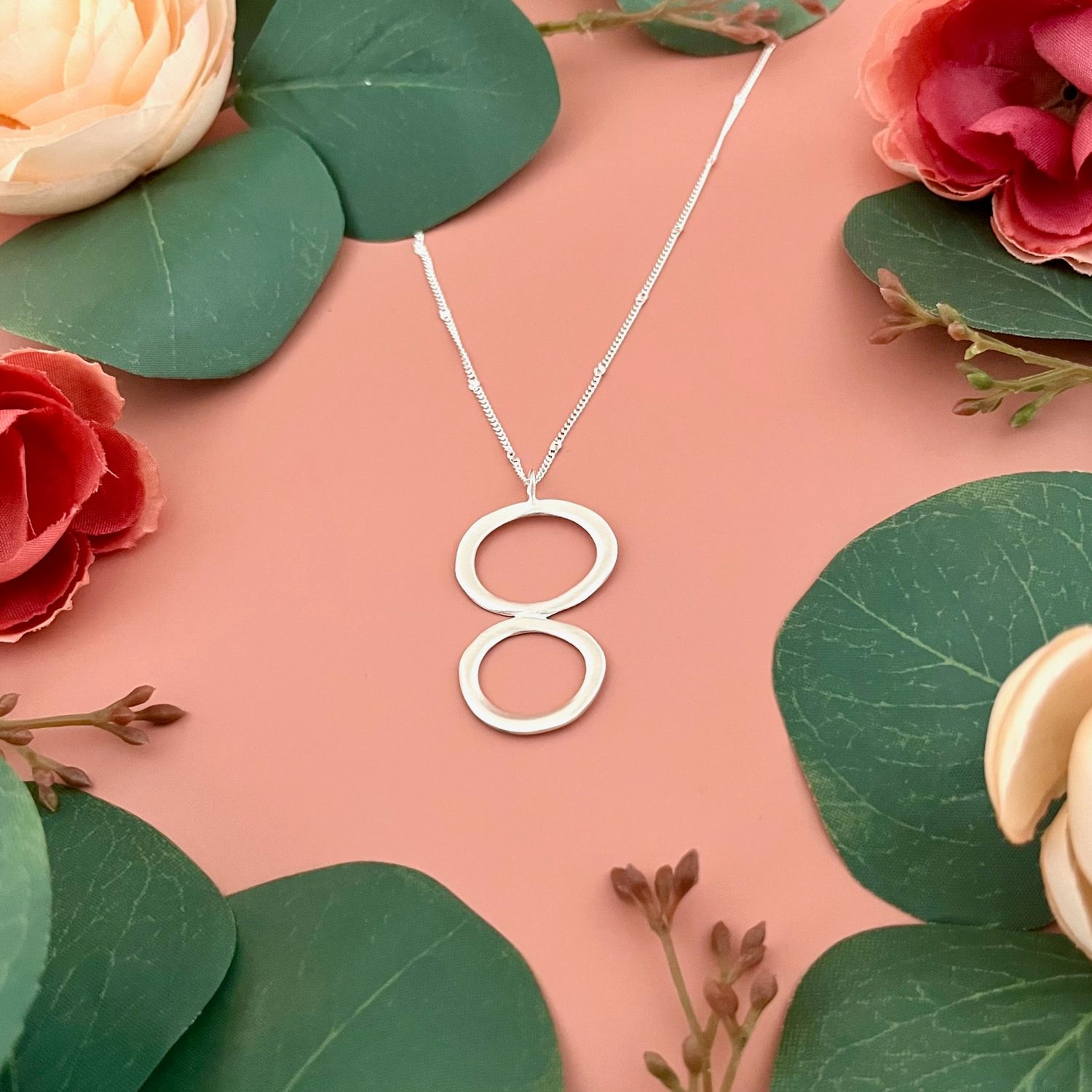 Handmade double oval necklace, silver