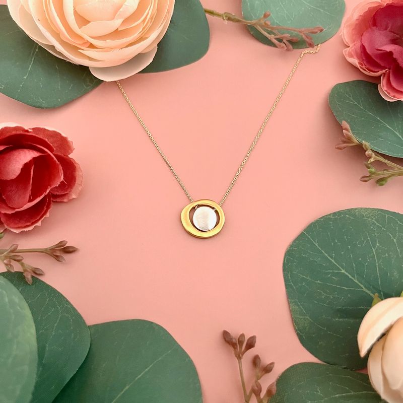 Handmade disc in circle necklace, mixed metals