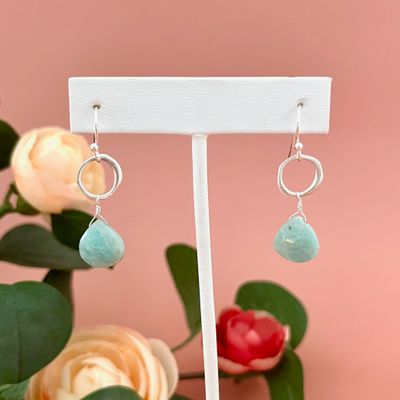 Handmade circle w. amazonite earrings, silver