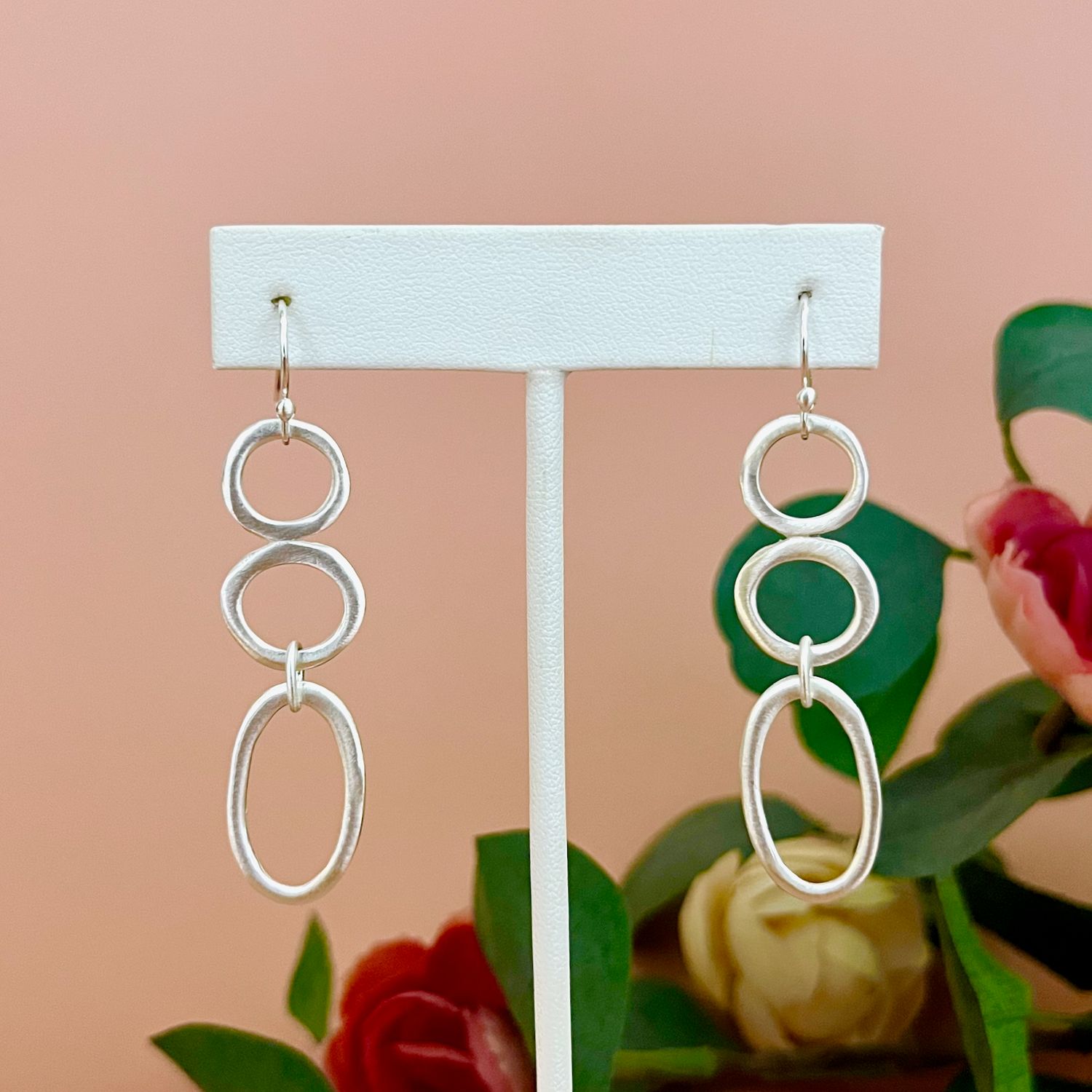 Handmade circles &amp; oval earrings, silver