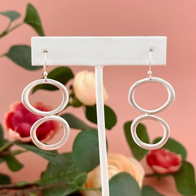 Handmade double oval earrings, silver