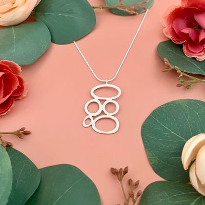 Handmade multi ovals necklace, silver