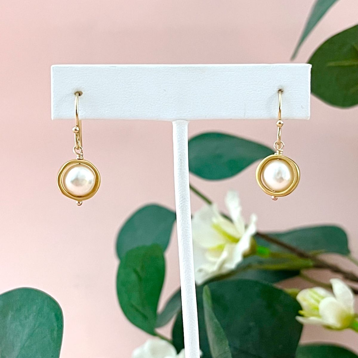 Handmade Pearl in Circle Earrings, Style: Gold Vermeil