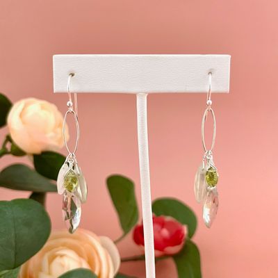 Handmade green amethyst, prenite, moonstone, peridot cluster earrings, silver