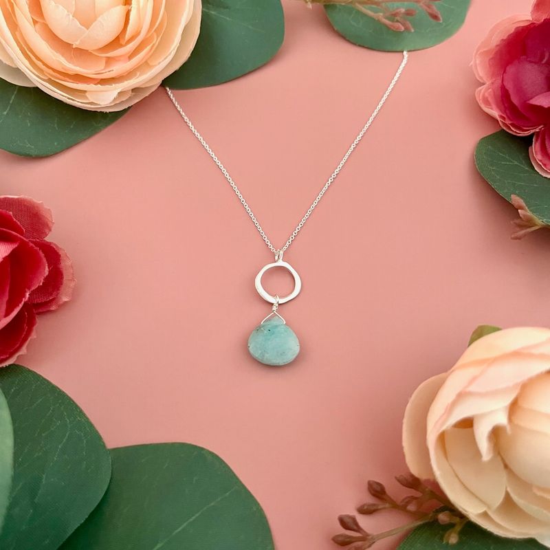 Handmade circle w. amazonite necklace, silver