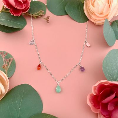 Handmade opal, topaz, carnelian, amazonite, amethyst necklace, silver