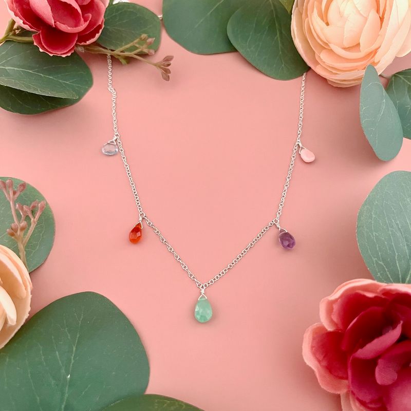 Handmade opal, topaz, carnelian, amazonite, amethyst necklace, silver