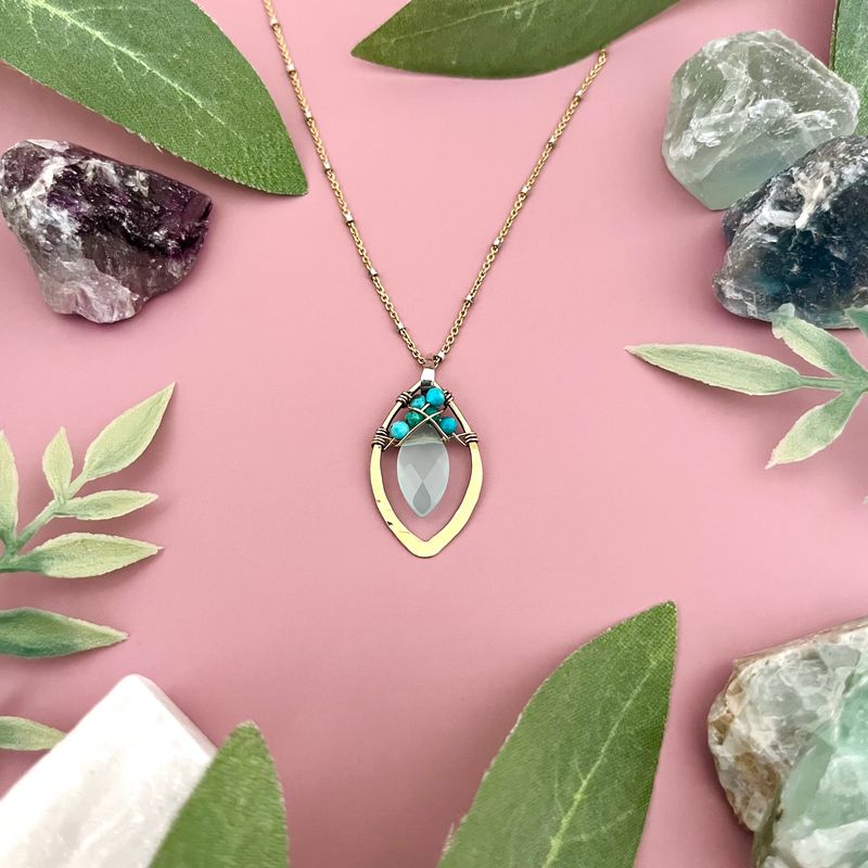 Handmade Turquoise Summer Leaves Necklace by Art by Any Means