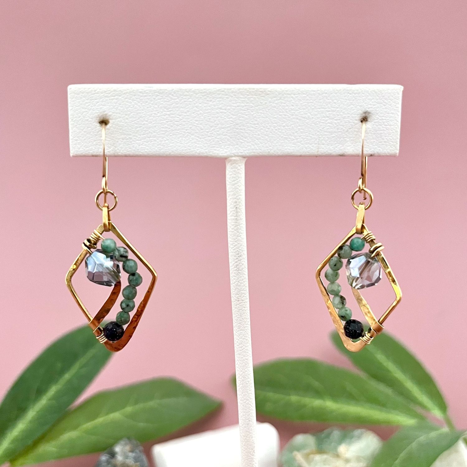 Handmade Emerald Trajectory Earrings by Art by Any Means