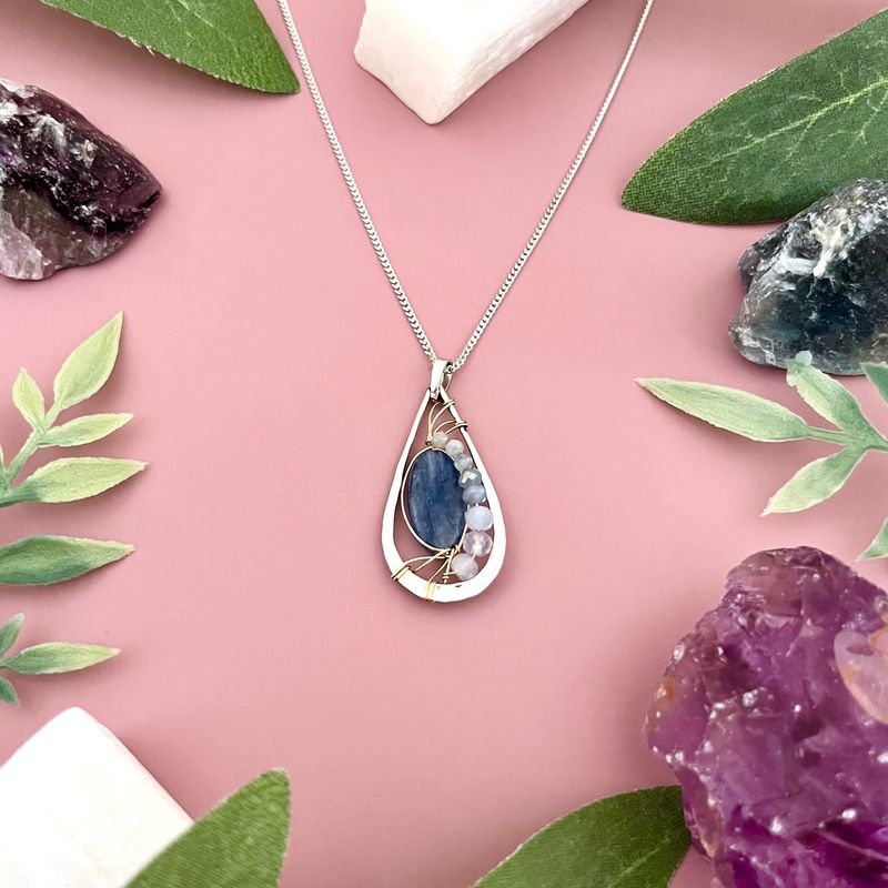 Handmade Washed Denim Kyanite Necklace by Art by Any Means