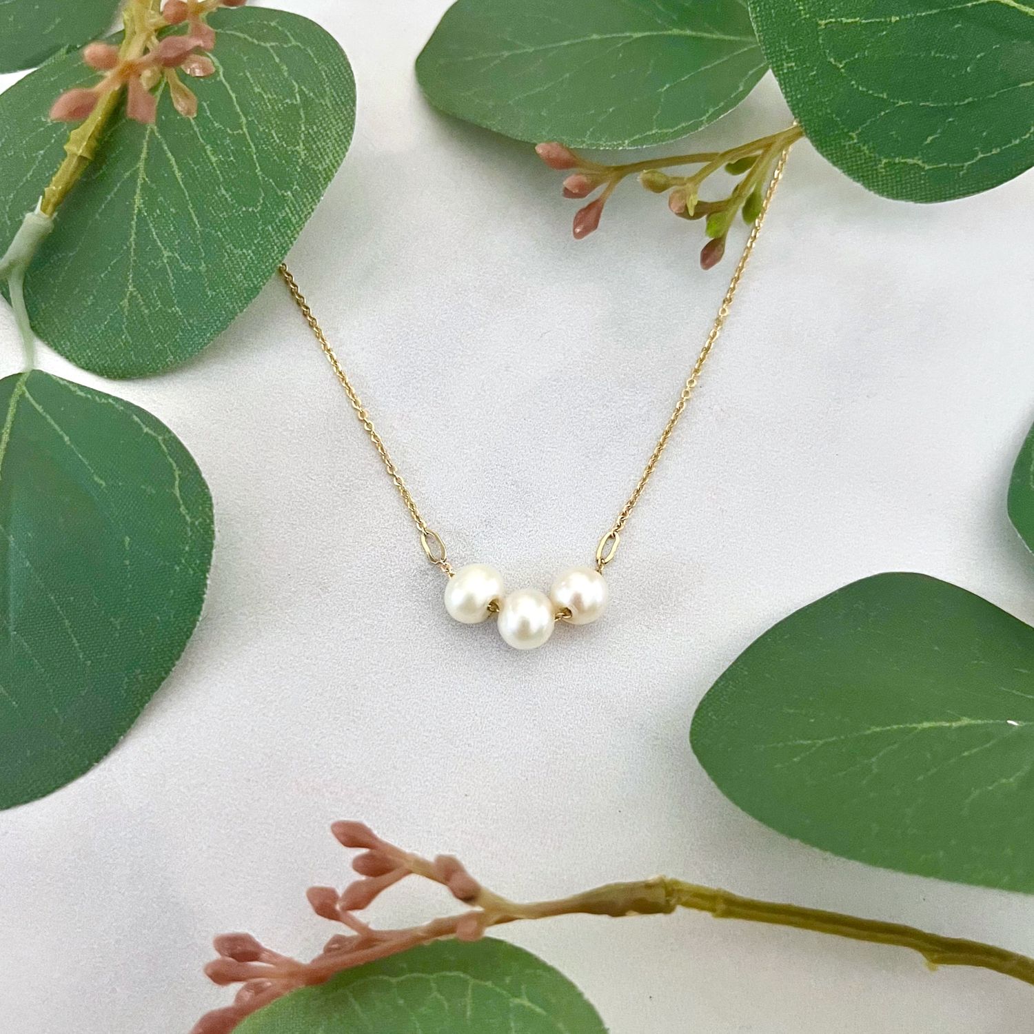 Handmade Pearl Trio Necklace in 14k Goldfill
