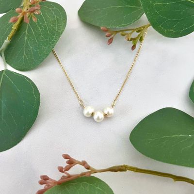 Handmade Pearl Trio Necklace in 14k Goldfill