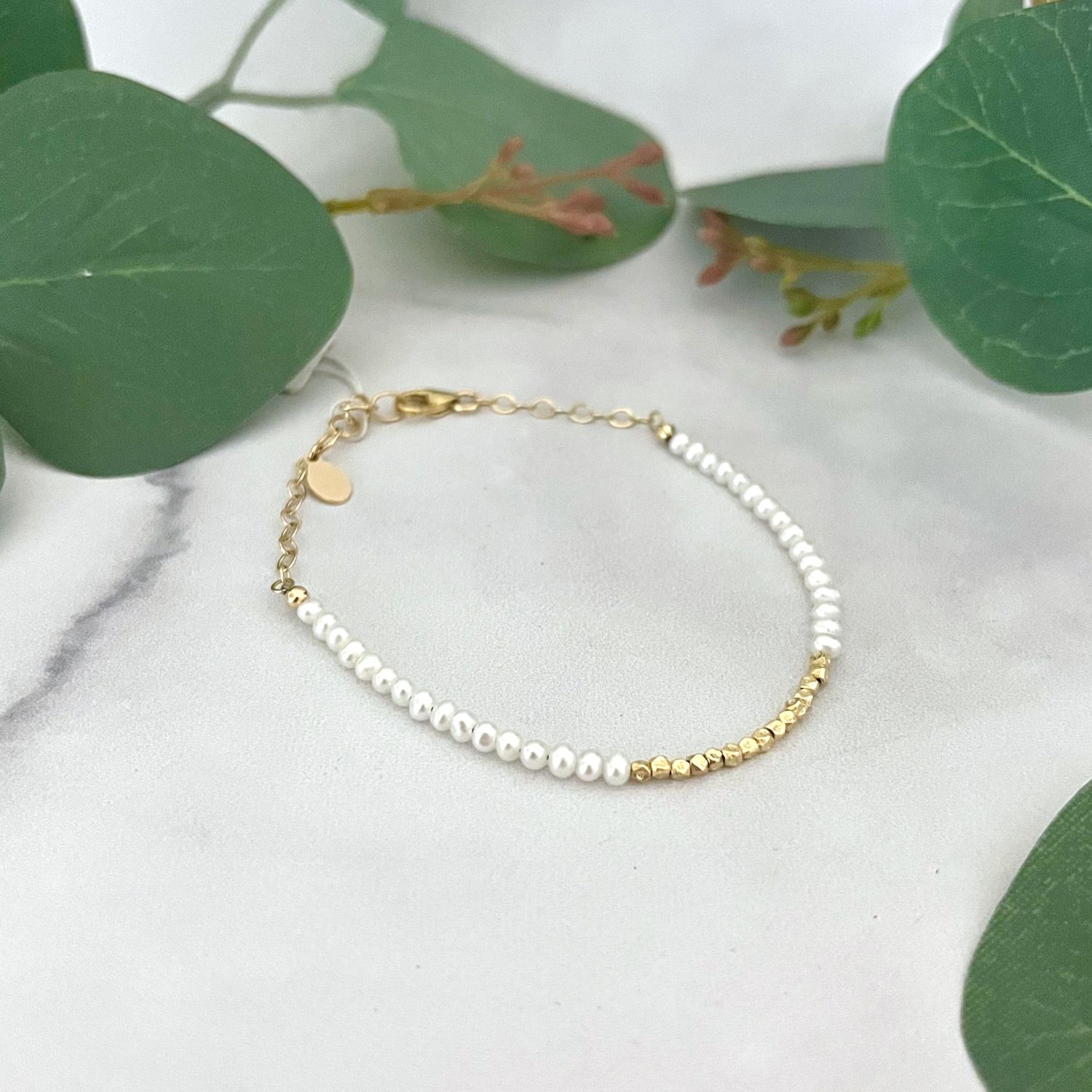 Handmade Pearl and 14k GF Bead Bracelet