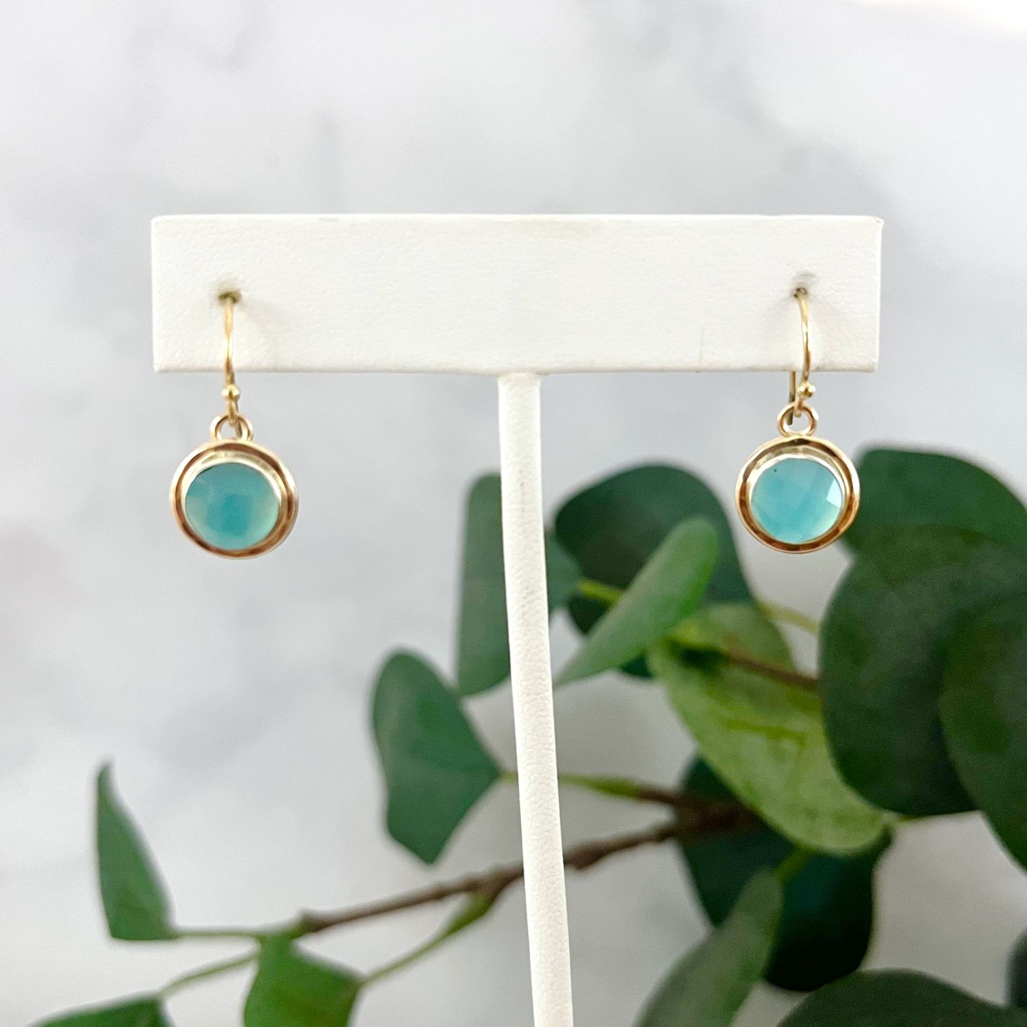 Handmade Chalcedony Rose Cut Drop Earrings in 14k Goldfill
