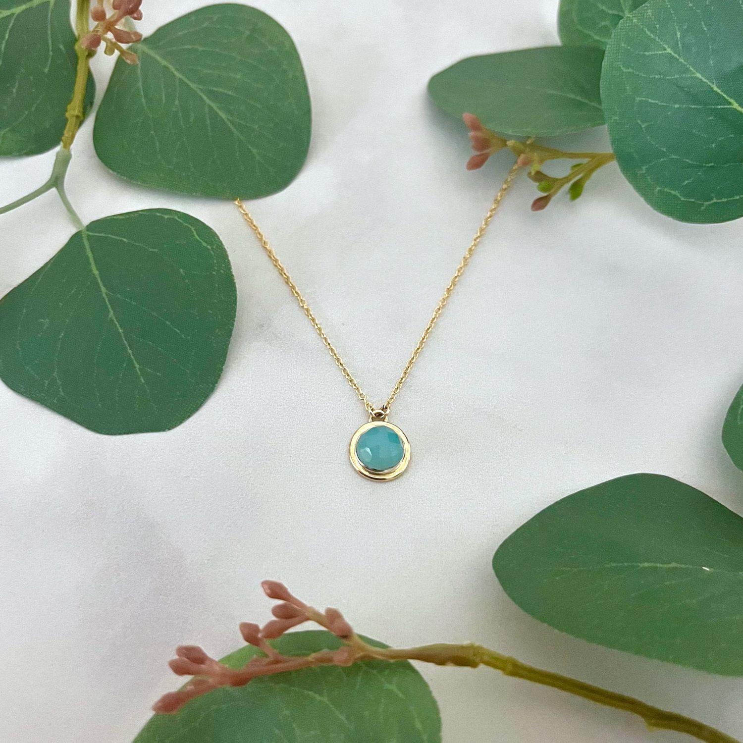 Handmade Rose Cut Chalcedony Pendant Necklace in 14k Goldfill
