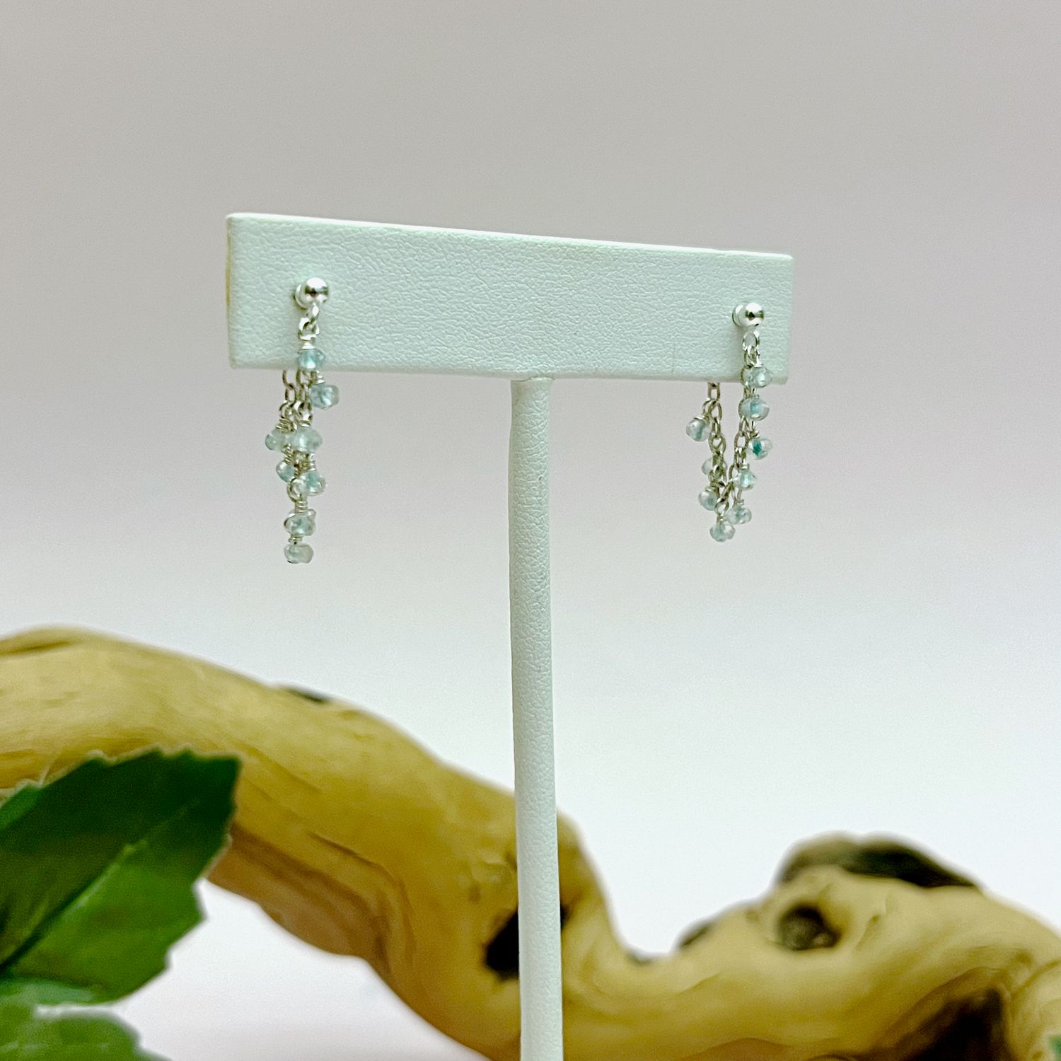 Handmade Earrings with aquamarine wrap around post