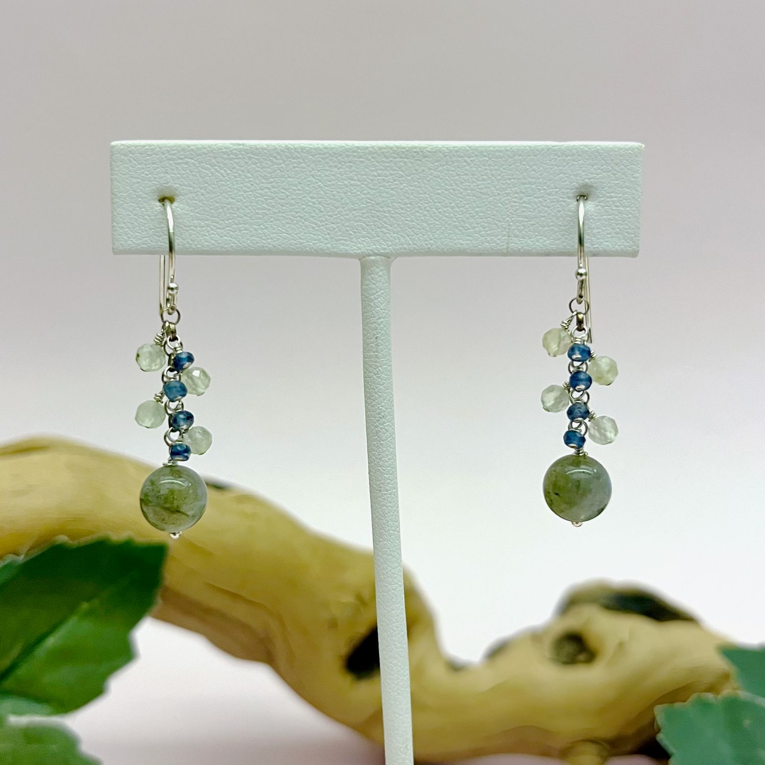 Handmade Earrings with dangle labradorite, sapphire, rainbow moonstone
