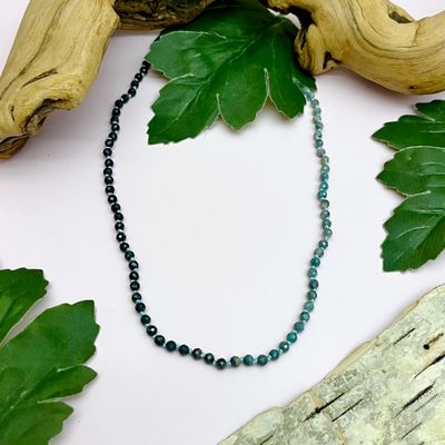 Handmade Necklace with ombre kyanite knotted on blue silk