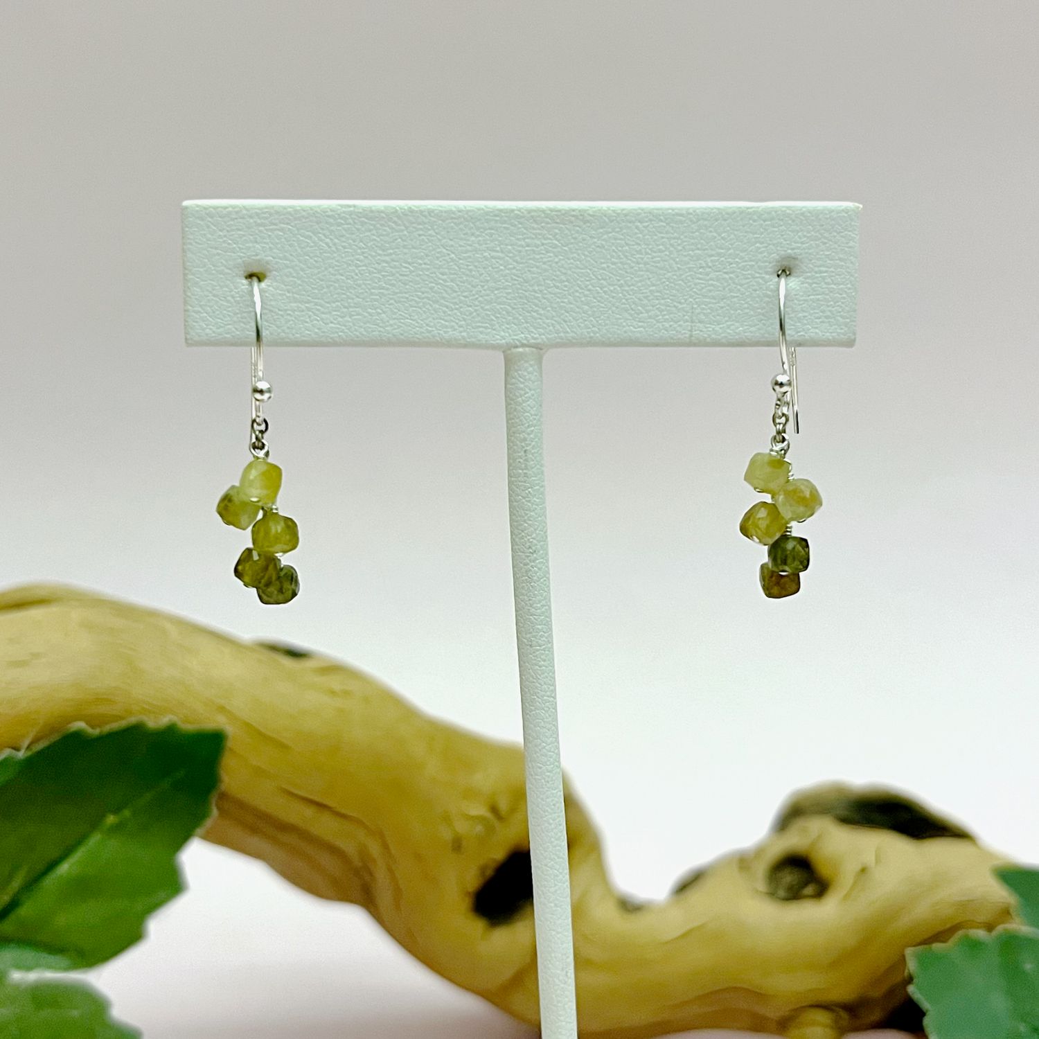 Handmade Earrings with dangle green garnet cubes