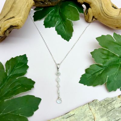 Handmade Necklace with graduated sizes rainbow moonstone dangle
