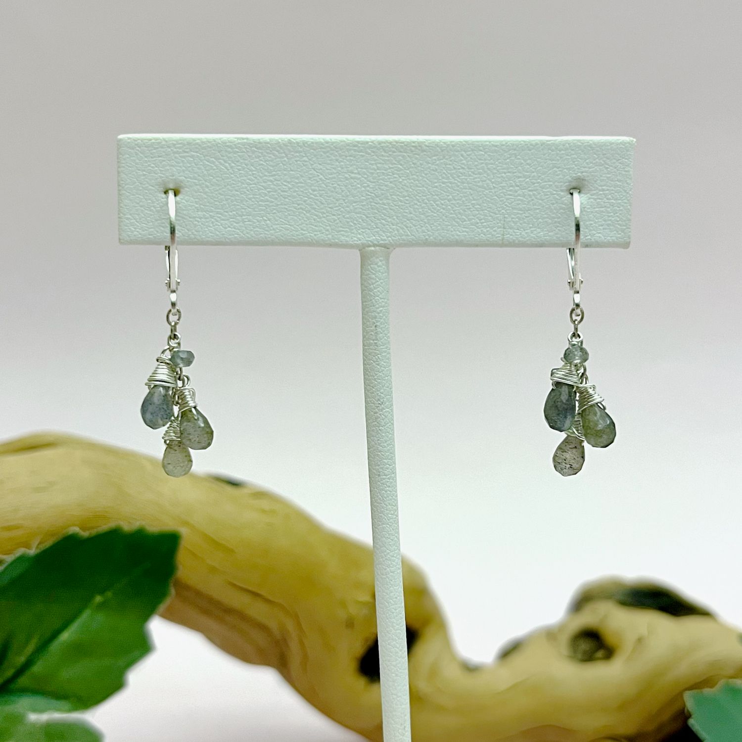 Handmade Earrings with labradorite briolette/rondelle dangle on leverback