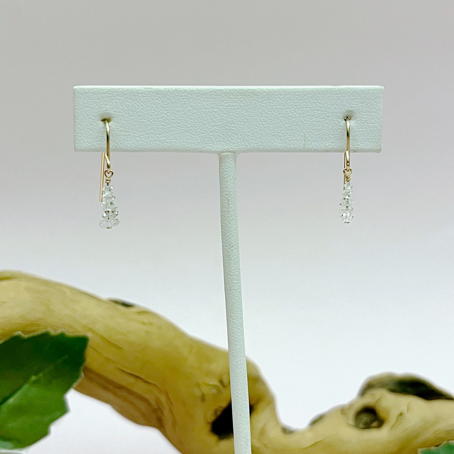 Handmade Earrings with 14 k gf herkimer diamond stack