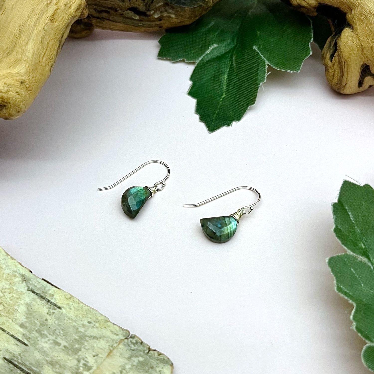 Handmade Earrings with labradorite 1/2 circle
