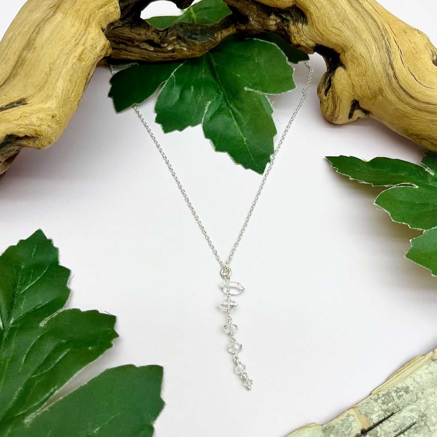 Handmade Necklace with graduated sizes herkimer diamond dangle