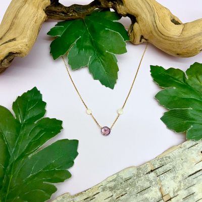 Handmade Necklace with pretty amethyst, 2 opals, 14 k gf