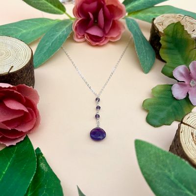 Handmade Amethyst Y Necklace, SS, 18"