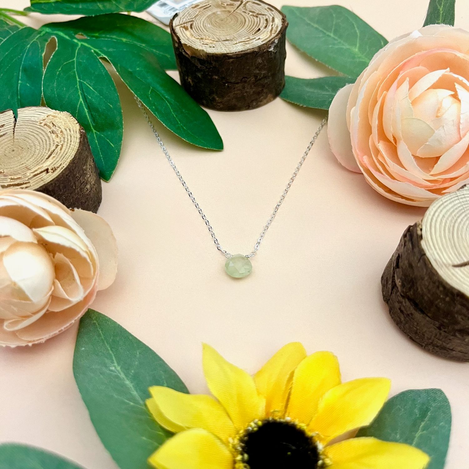 Handmade Simple Prehnite drop Necklace, SS, 18"