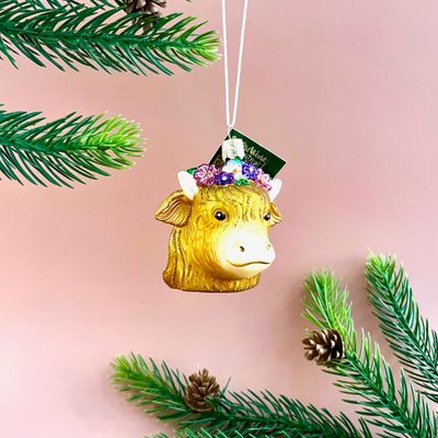 Floral Highland Cow Ornament