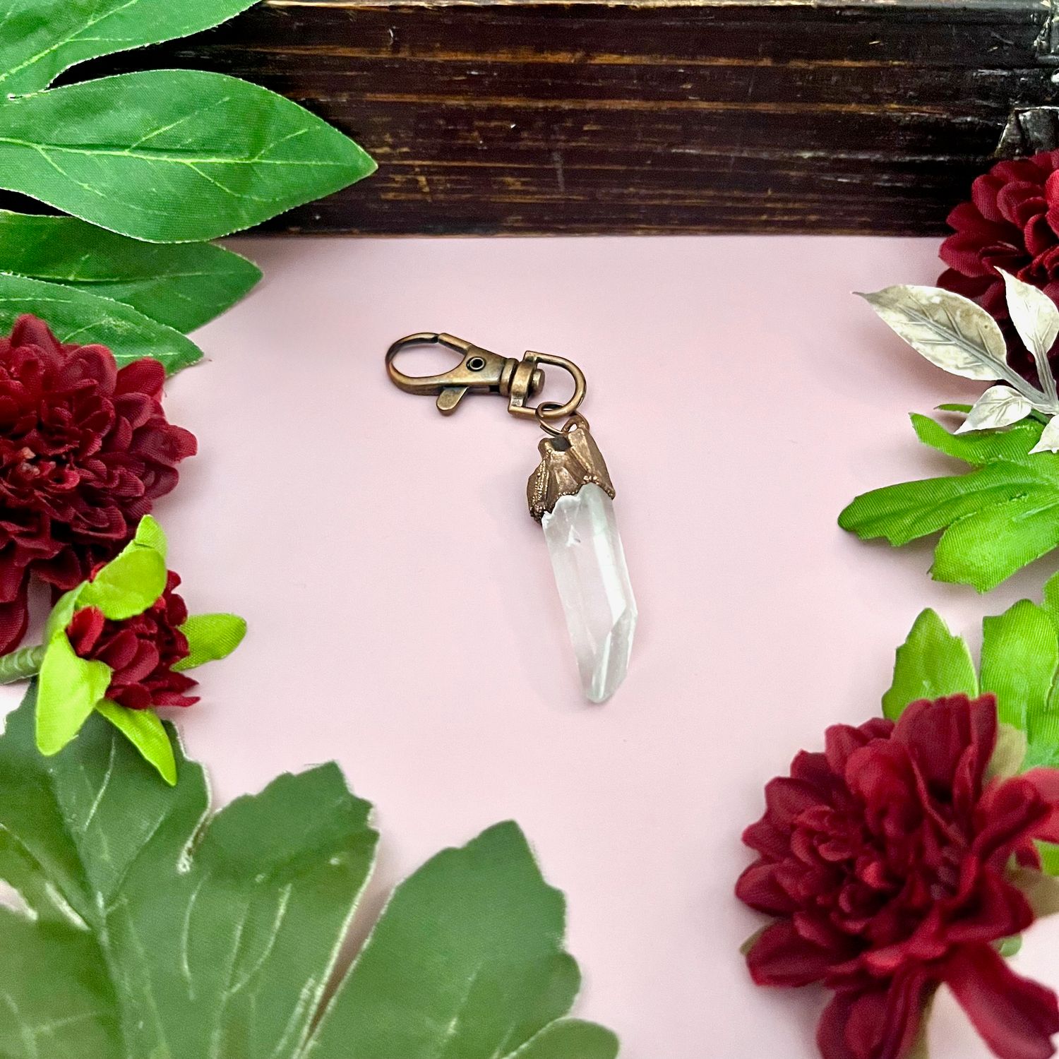 Raw Crystal Quartz and Copper Clip-on Charm