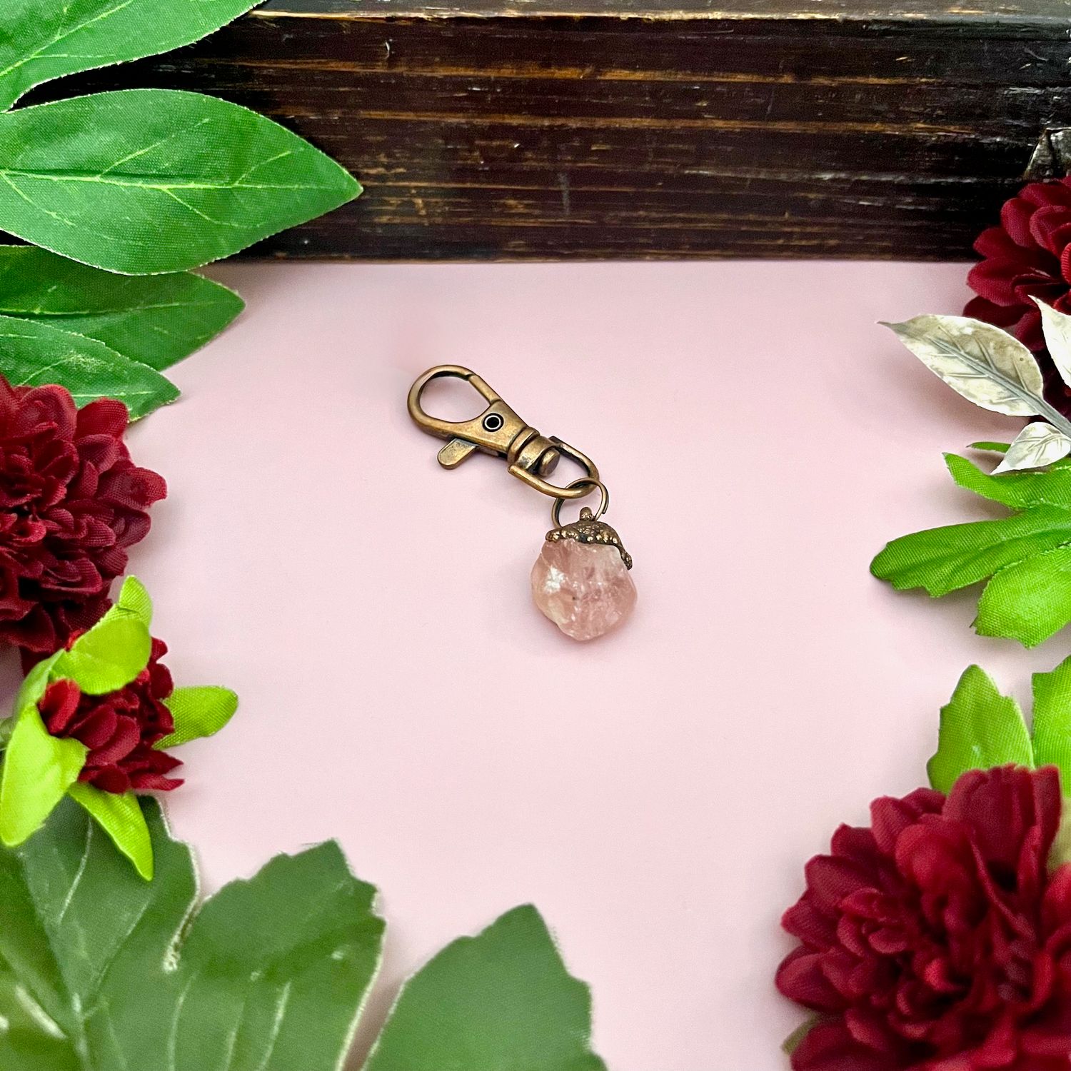 Raw Rose Quartz and Copper Clip-on Charm