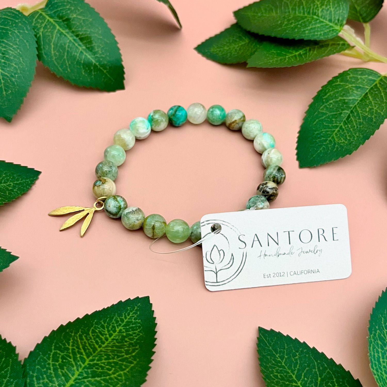 Natural Stone Mala Bracelet, Color: Green Jadeite