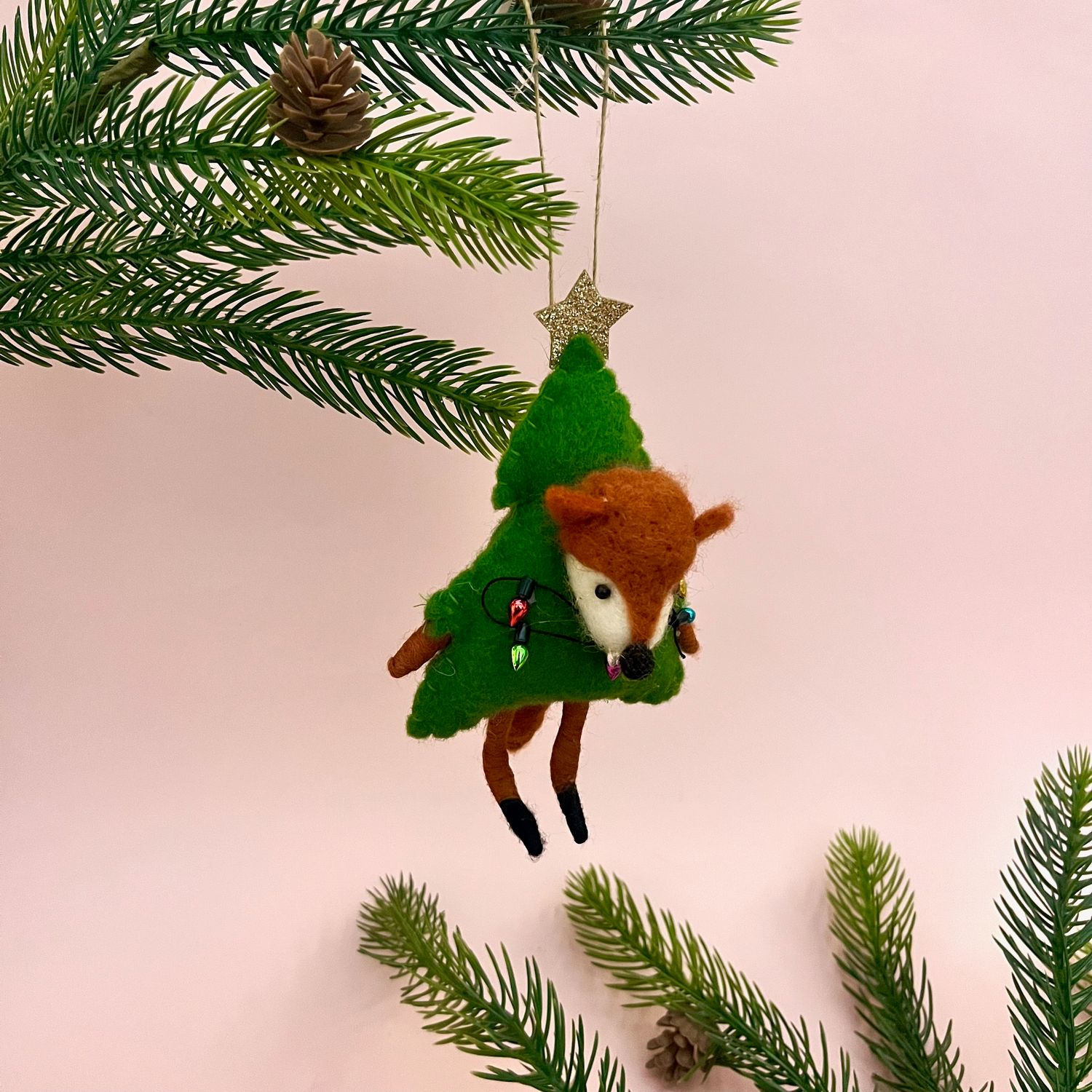 Fox With Tree &amp; Lights Ornament