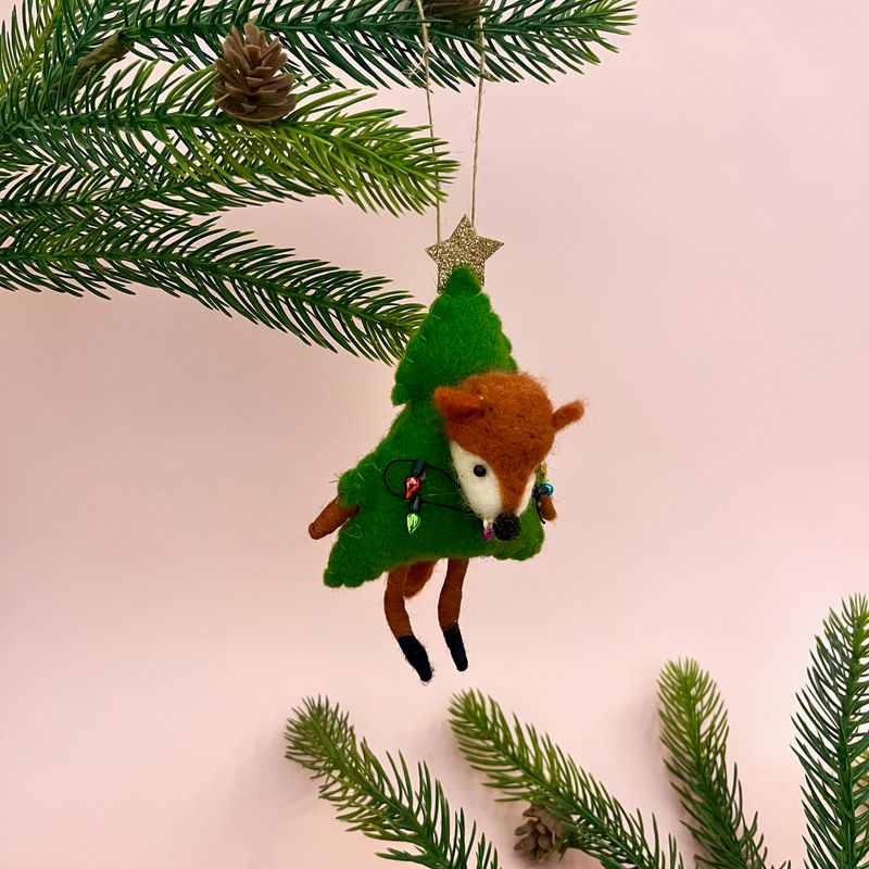 Fox With Tree &amp; Lights Ornament