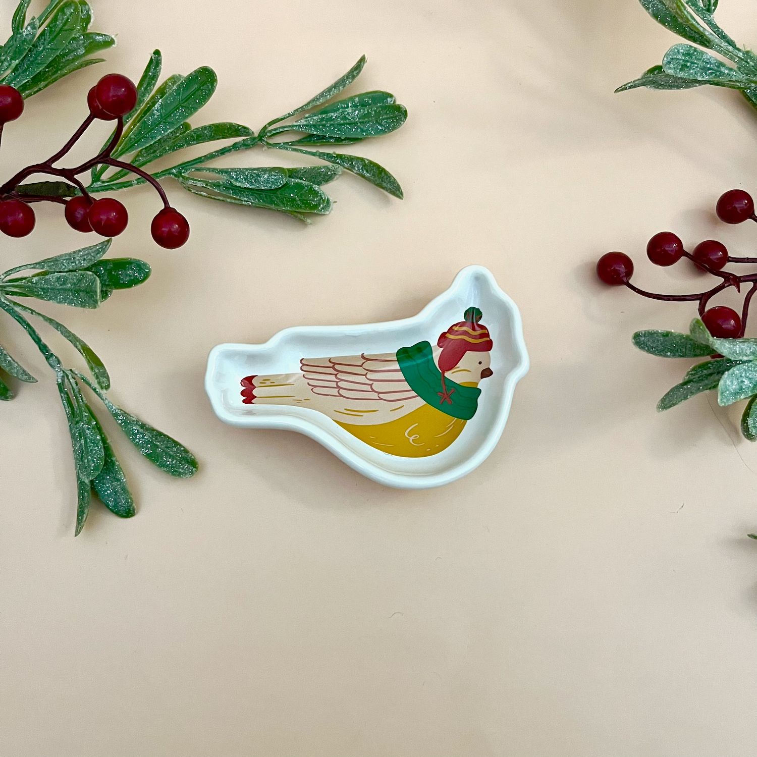 Season's Tweetings Christmas Pinch  Bowl, Style: Light Green Scarf