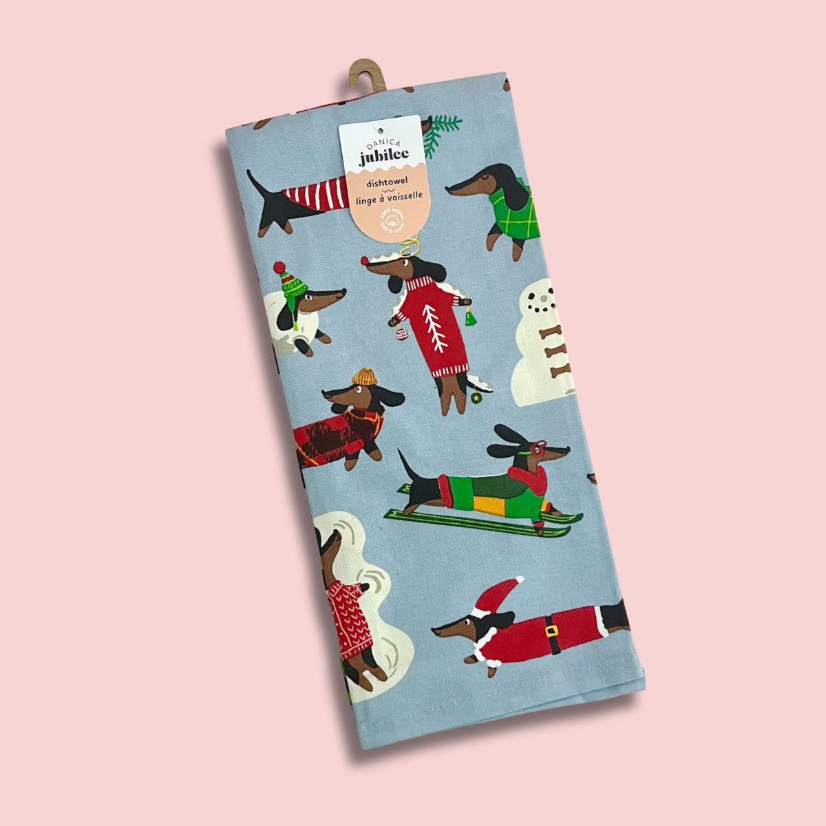 Dashing Dachshunds Christmas Dishtowel