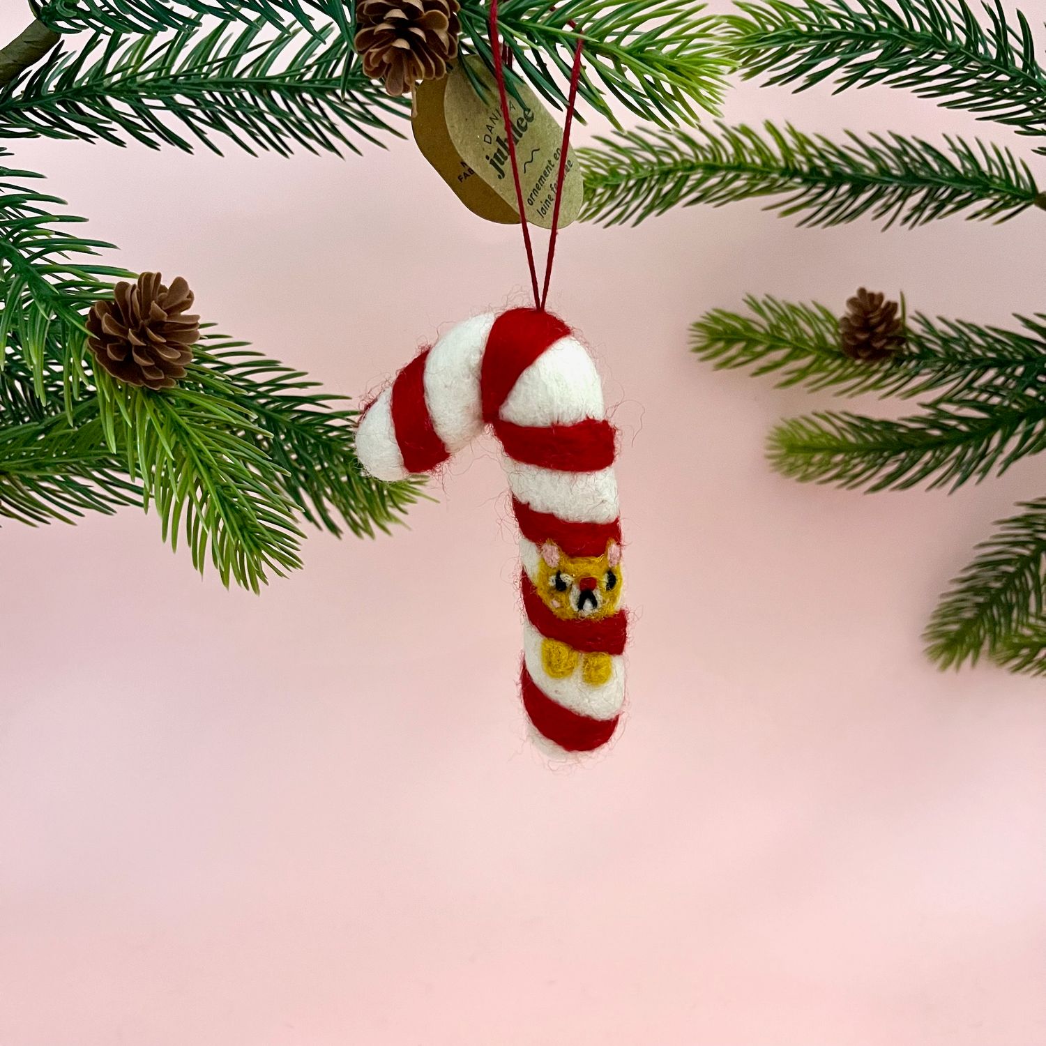 Bauble Cat Felt Ornament, Style: Candy Cane