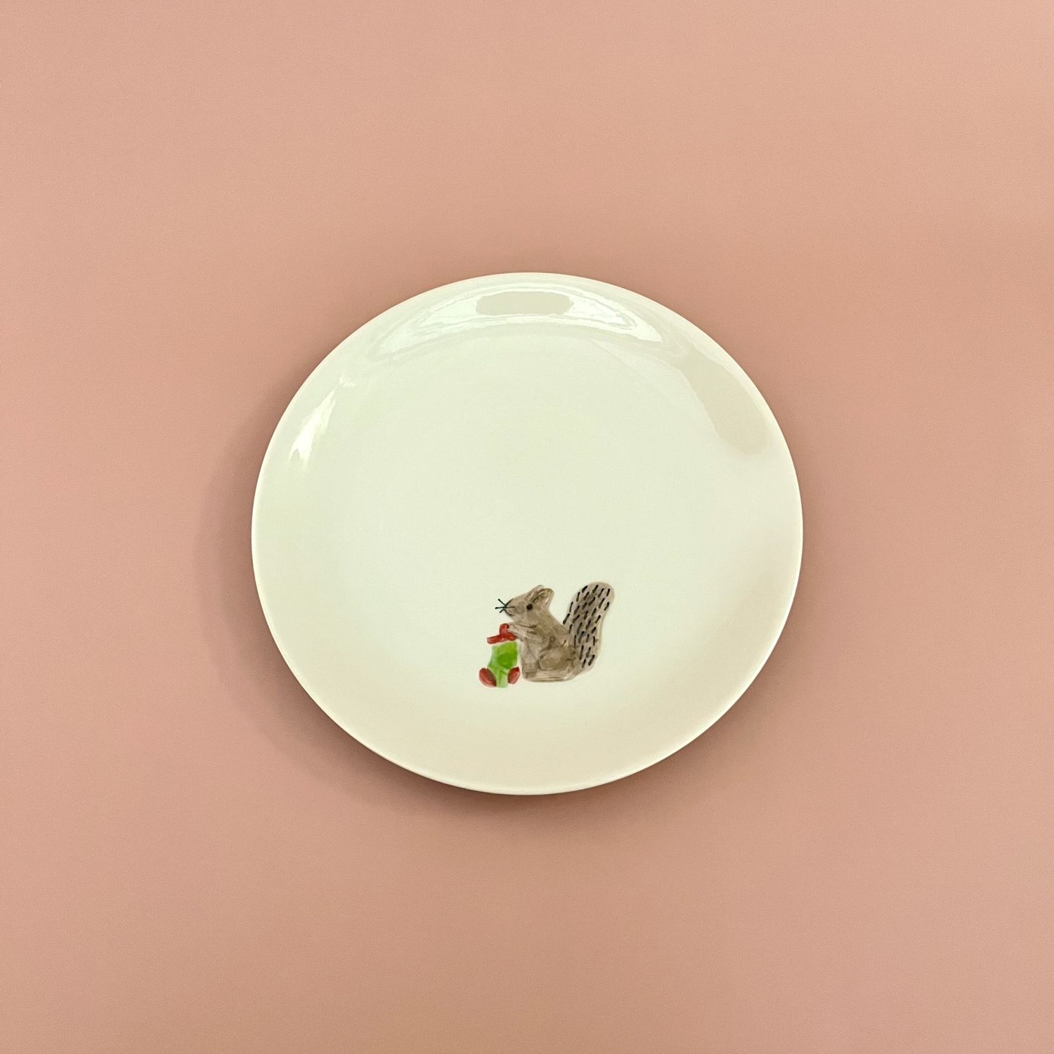 Hand-Painted  Stoneware Plate with Holiday Animal, Style: Squirrel