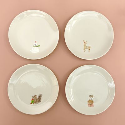 Hand-Painted  Stoneware Plate with Holiday Animal