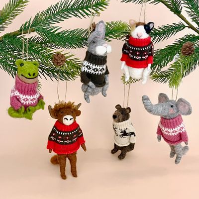 Wool Felt Animal in Sweater Ornament