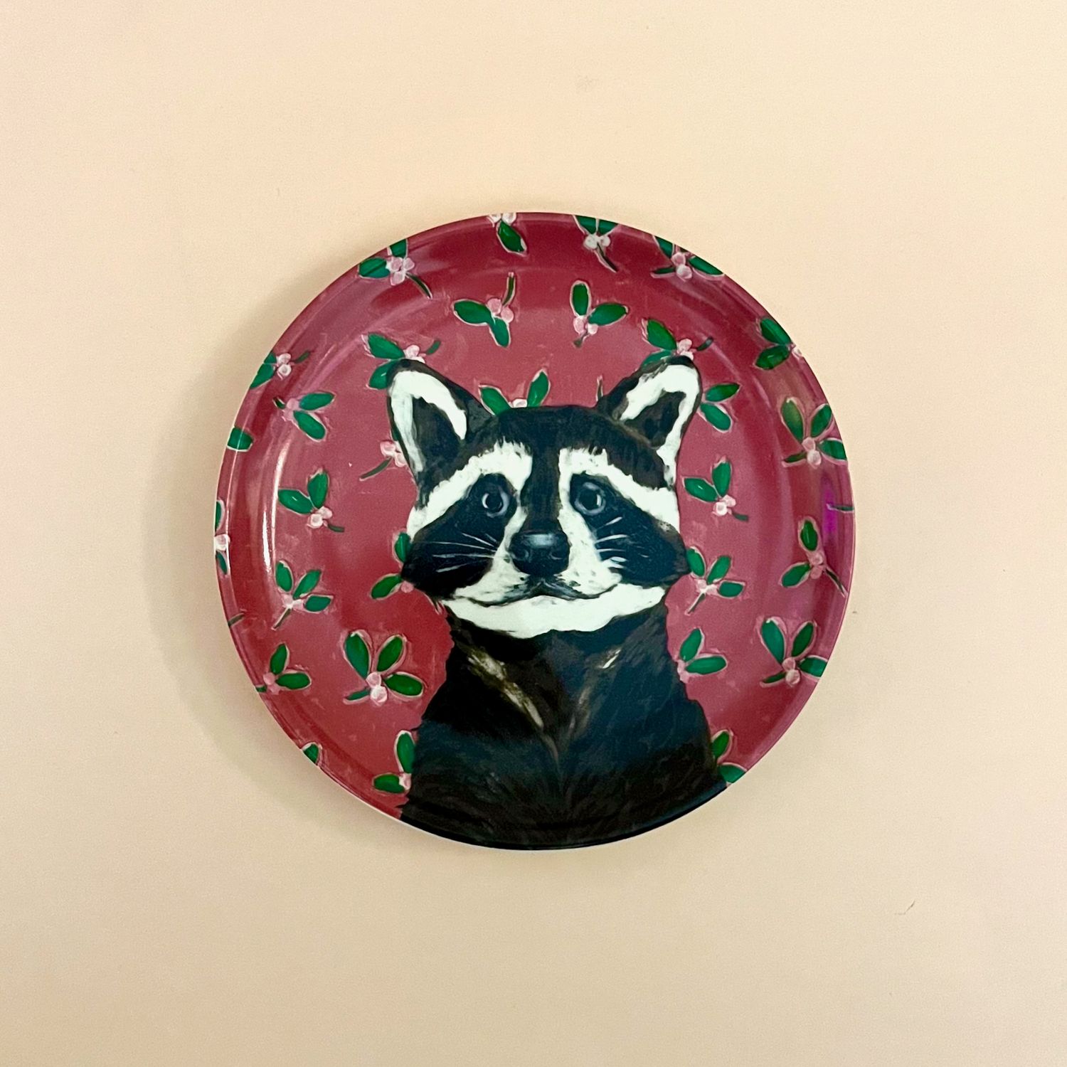 Stoneware Plate with Holiday Pattern &amp; Animal, Style: Raccoon
