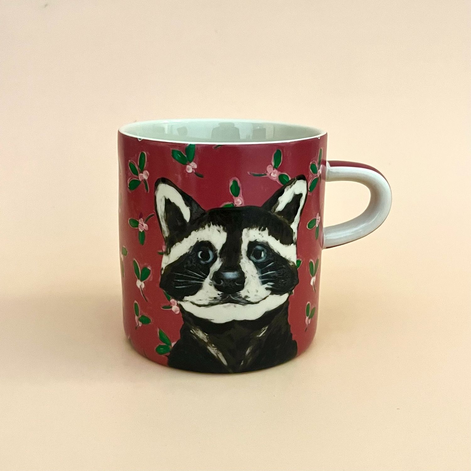 Stoneware Mug with Holiday Pattern &amp; Animal, Style: Raccoon